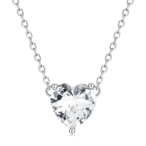 925 Silver Zircon Heart Charm Necklace for Women