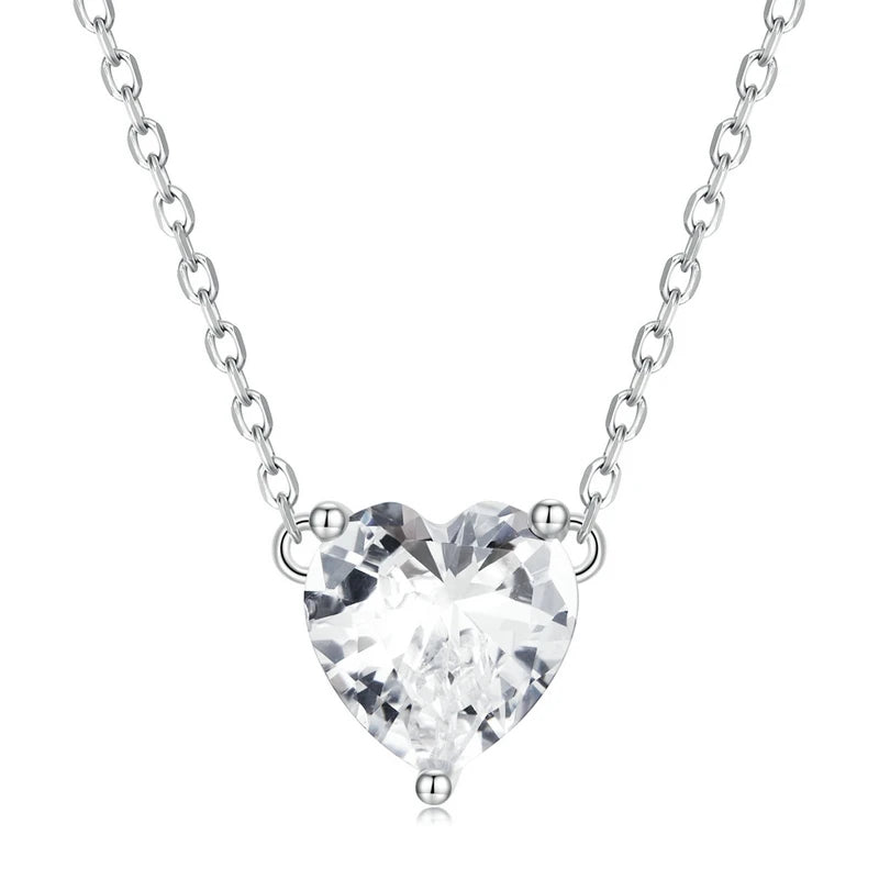 925 Silver Zircon Heart Charm Necklace for Women