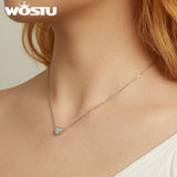 925 Silver Opal Heart Pendant Choker Necklace Gift