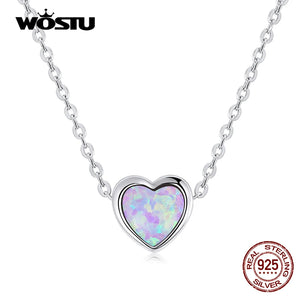 925 Silver Opal Heart Pendant Choker Necklace Gift