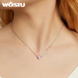 925 Silver Opal Heart Pendant Choker Necklace Gift