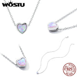 925 Silver Opal Heart Pendant Choker Necklace Gift