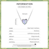 925 Silver Opal Heart Pendant Choker Necklace Gift