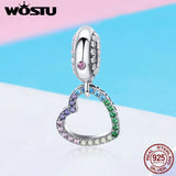 Sterling Silver Rainbow Heart Dangle Charms for Bracelet Necklace