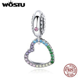 Sterling Silver Rainbow Heart Dangle Charms for Bracelet Necklace
