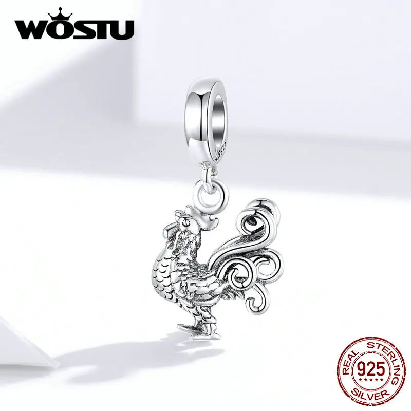 Rooster Beads 925 Silver Animal Charms Fit Bracelet FIC1337