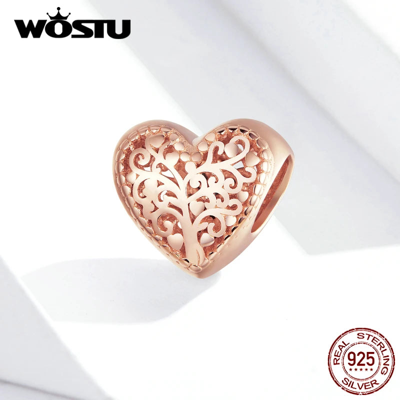 925 Silver Tree of Life Rose Heart Charm Pendant