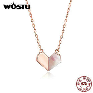 925 Silver Rose Paper Heart Necklace for Women