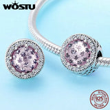 Round Glass Beads 925 Sterling Silver Pink Charms Bracelet Pendant