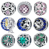 Round Glass Beads 925 Sterling Silver Pink Charms Bracelet Pendant