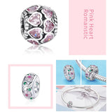 Round Glass Beads 925 Sterling Silver Pink Charms Bracelet Pendant