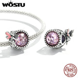 Round Glass Opal Beads 925 Sterling Silver Rainbow Purple Charms Fit Bracelet