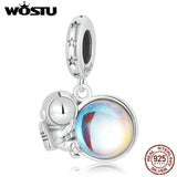 S925 Sterling Silver Astronaut Pendant Charm Bead for Jewelry Making