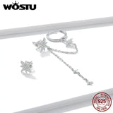 925 Silver Shining Stars Drop Earrings, Dangle Long Earrings
