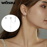 925 Silver Shining Stars Drop Earrings, Dangle Long Earrings