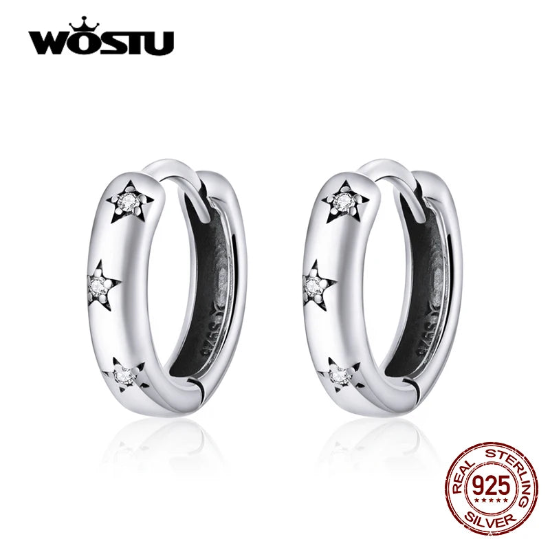 925 Silver CZ Star Hoop Earrings Small Circle Women Anniversary Jewelry