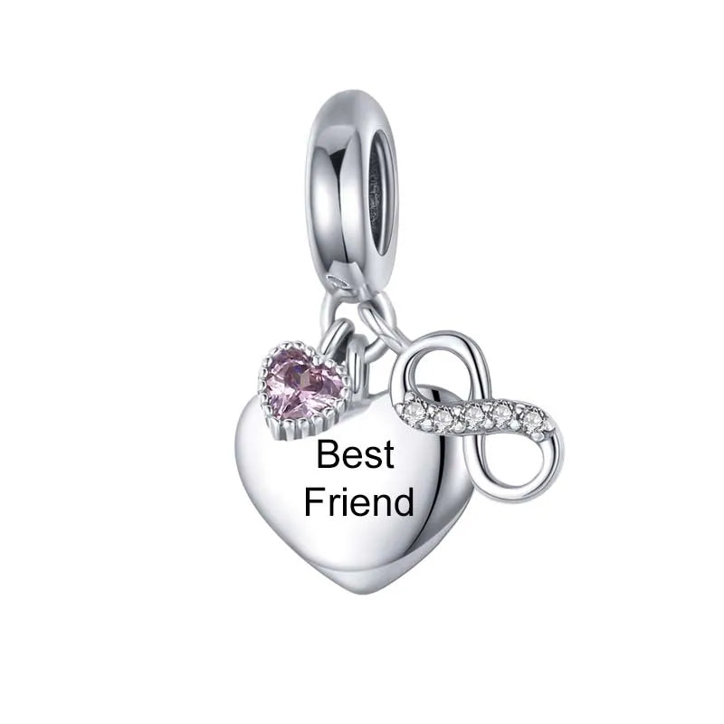 Personalized Name Pet Zircon Heart Charm for Bracelet