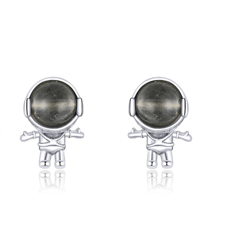Sterling Silver Astronaut Moonstone Stud Earrings