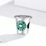 Zircon Silver Coffee Cup Charm 925 Sterling Silver Bead for Bracelet DIY Jewelry