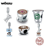 Zircon Silver Coffee Cup Charm 925 Sterling Silver Bead for Bracelet DIY Jewelry
