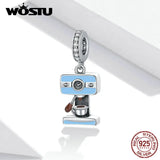 Zircon Silver Coffee Cup Charm 925 Sterling Silver Bead for Bracelet DIY Jewelry