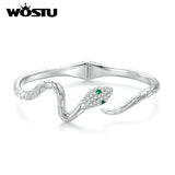 Silver Snake Open Bangle Bracelet Green Zircon Charm Unique Gift