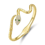 Silver Snake Open Bangle Bracelet Green Zircon Charm Unique Gift