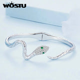 Silver Snake Open Bangle Bracelet Green Zircon Charm Unique Gift