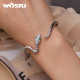 Silver Snake Open Bangle Bracelet Green Zircon Charm Unique Gift