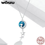 925 Sterling Silver Moon Cat Pendent Necklace Chain for Women S925 Jewelry