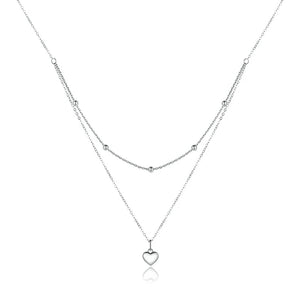 925 Silver Double Layer Heart Necklace for Women CTN168