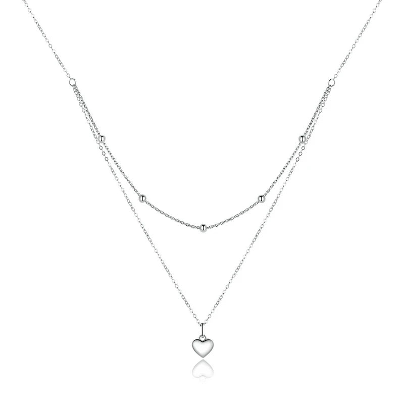 925 Silver Double Layer Heart Necklace for Women CTN168