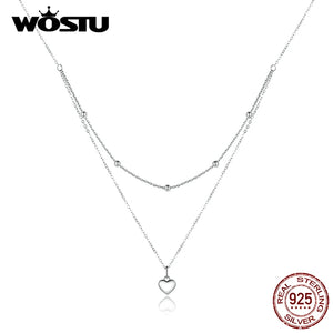 925 Silver Double Layer Heart Necklace for Women CTN168