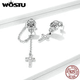 Skull Cross Dangle Earrings 925 Silver Long Chain Earrings