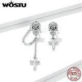 Skull Cross Dangle Earrings 925 Silver Long Chain Earrings