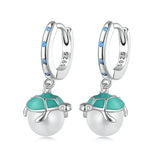 925 Silver Green Turtle Pearl Drop Earrings Beach Jewelry Gift