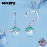 925 Silver Green Turtle Pearl Drop Earrings Beach Jewelry Gift