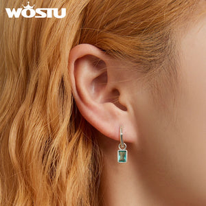 925 Silver Green Crystal Dangle Earrings for Women Party