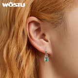 925 Silver Green Crystal Dangle Earrings for Women Party