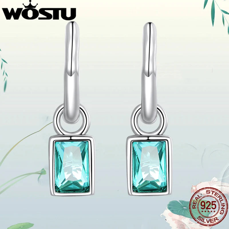 925 Silver Green Crystal Dangle Earrings for Women Party