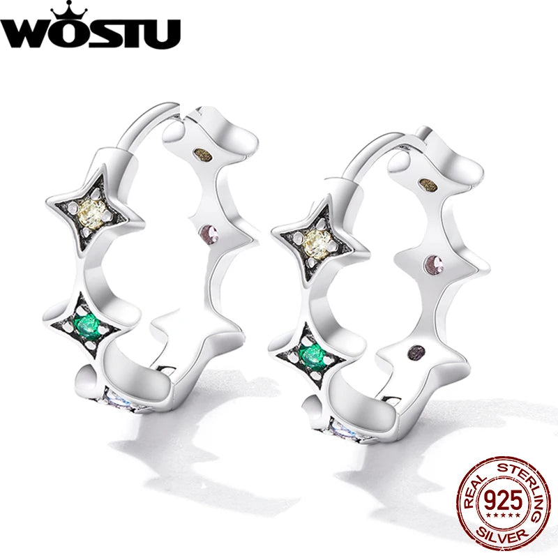 925 Silver Rainbow CZ Hoop Earrings For Women Studs Jewelry Gift