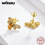 Golden Bee Stud Earrings 925 Silver Wedding Jewelry CQE344-b