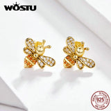Golden Bee Stud Earrings 925 Silver Wedding Jewelry CQE344-b