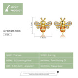 Golden Bee Stud Earrings 925 Silver Wedding Jewelry CQE344-b