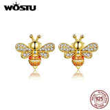 Golden Bee Stud Earrings 925 Silver Wedding Jewelry CQE344-b