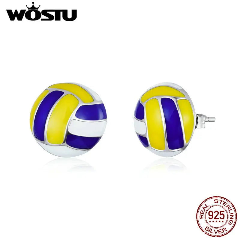 925 Silver Volleyball Stud Earrings for Women Summer Jewelry