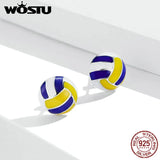 925 Silver Volleyball Stud Earrings for Women Summer Jewelry