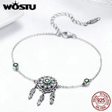 925 Silver Green Flower Leaves Bracelet for Women CQB078