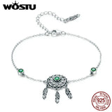 925 Silver Green Flower Leaves Bracelet for Women CQB078