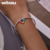 Sterling Silver Love Rainbow Candy Pendant Bead for Women Bracelets